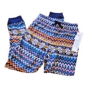 Fleece Pants Pajamas Blue Red White Fair Isle Lounge Girls Medium 8 NWT JJ2149